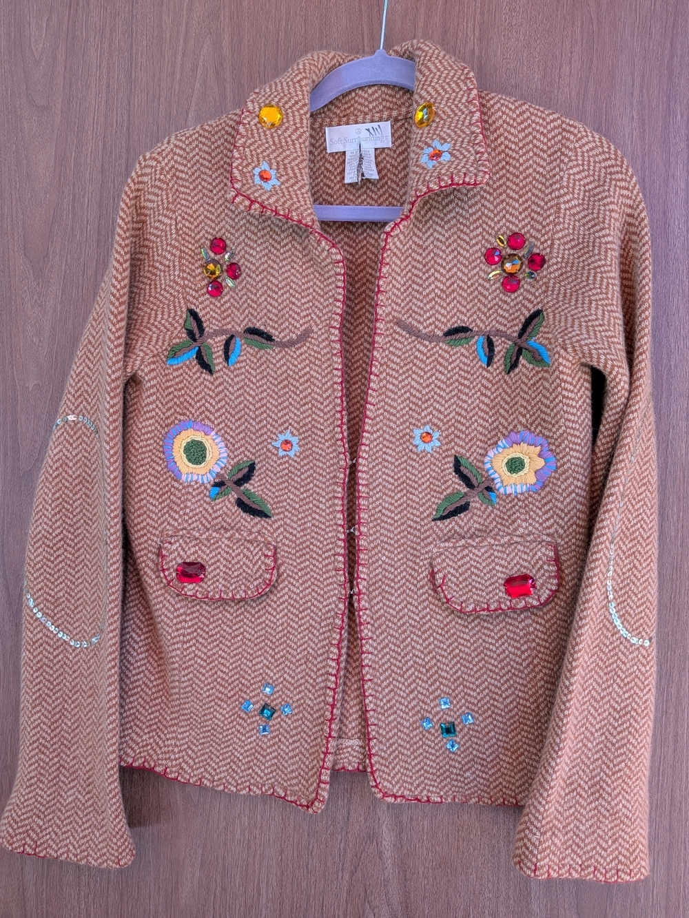 Soft Surroundings Small Lambswool Angora Embroidered Jeweled Boho Jacket
